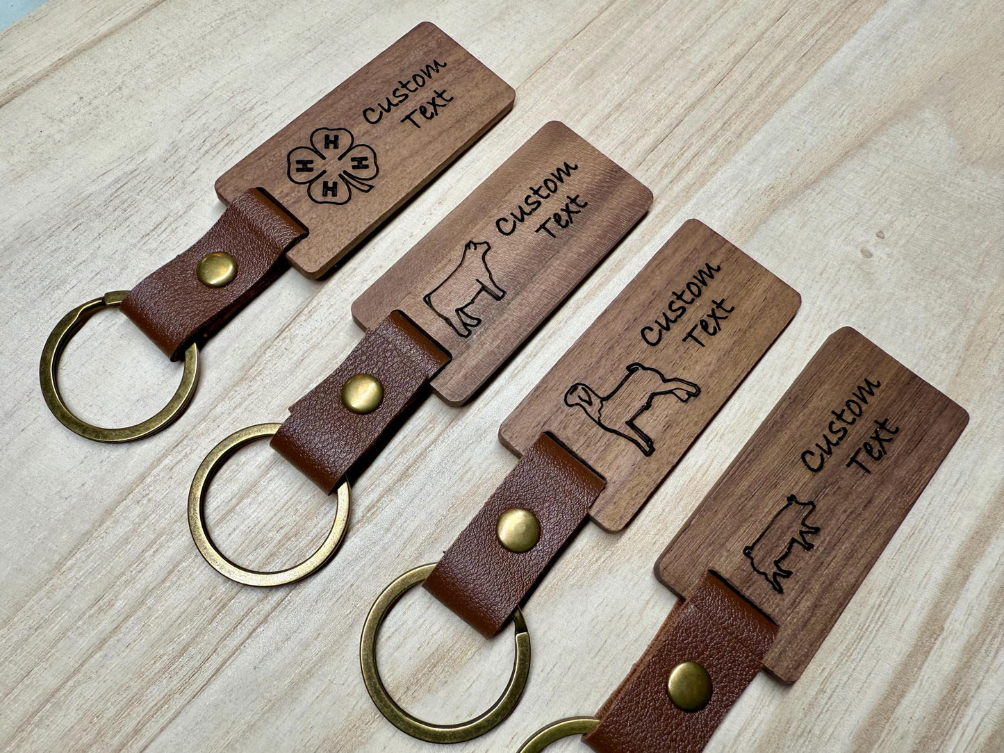 Keychain - Customizable Farm animal keychain with livestock like a steer hog lamb goat rabbit chicken or 4h clover