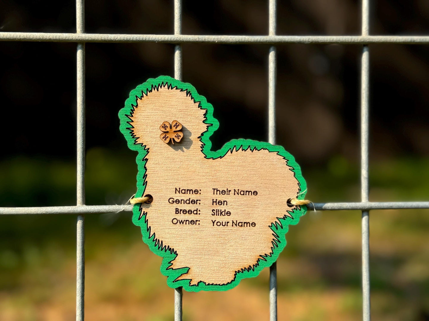 Chicken-Silkie cage tag pen stall name plate label for livestock shows Hen Bird poultry