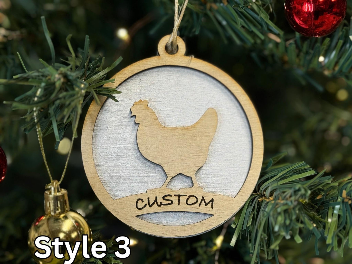 Chicken Ornaments for Christmas, livestock, animal, farm, rustic, wooden, gift idea, award, market chicken buyer gift, thank you gift