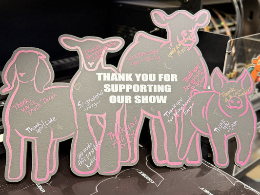 Custom Livestock Thank You Chalkboard Sign—perfect for market animal buyers, show sponsors, or signatures from supporters