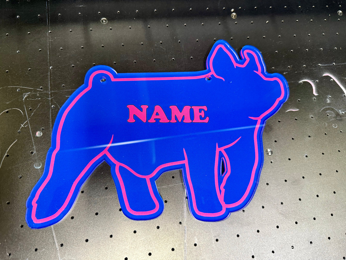 Hog stall sign made from acrylic plastic that is customizable