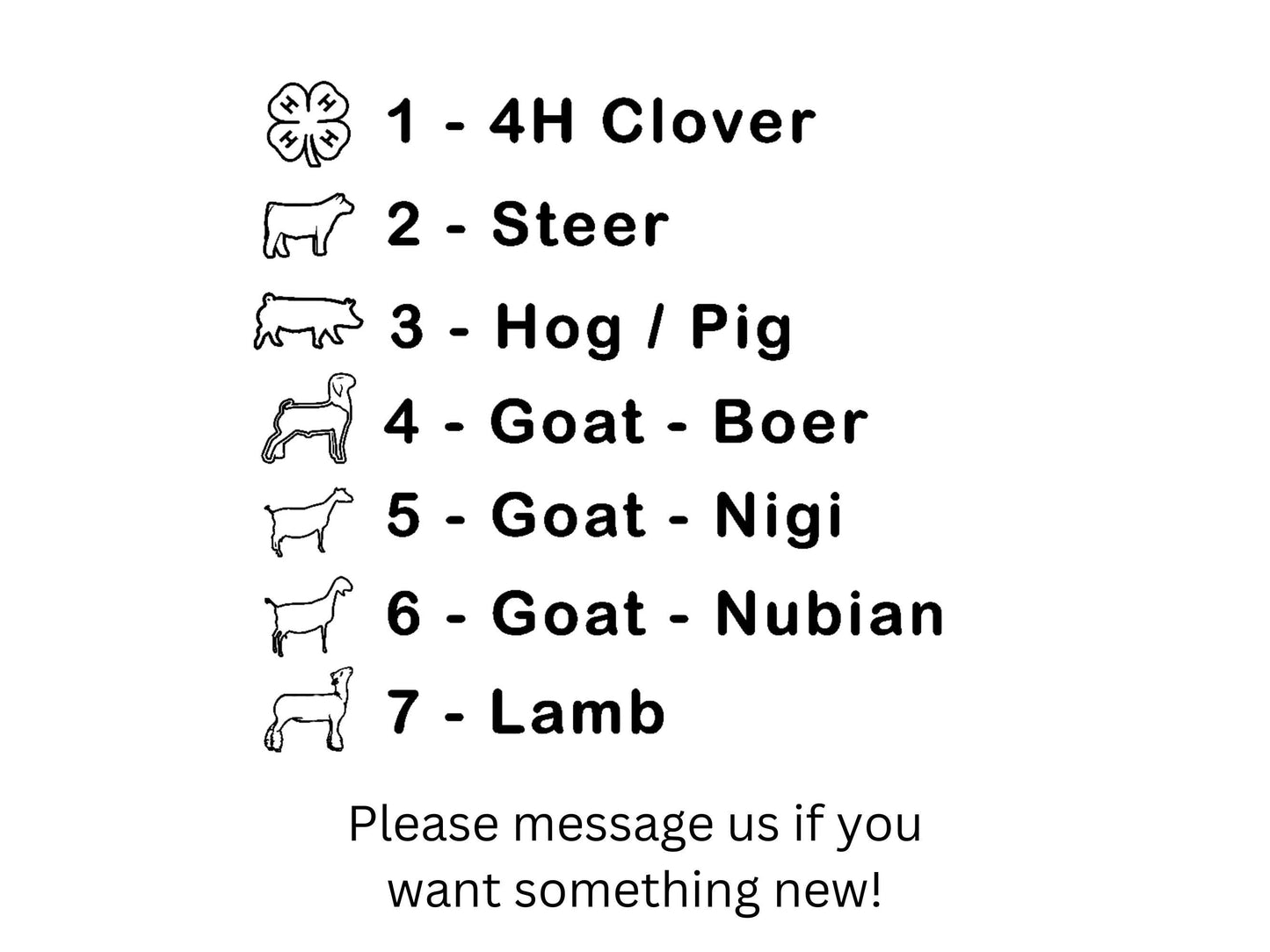 Keychain - Customizable Farm animal keychain with livestock like a steer hog lamb goat rabbit chicken or 4h clover
