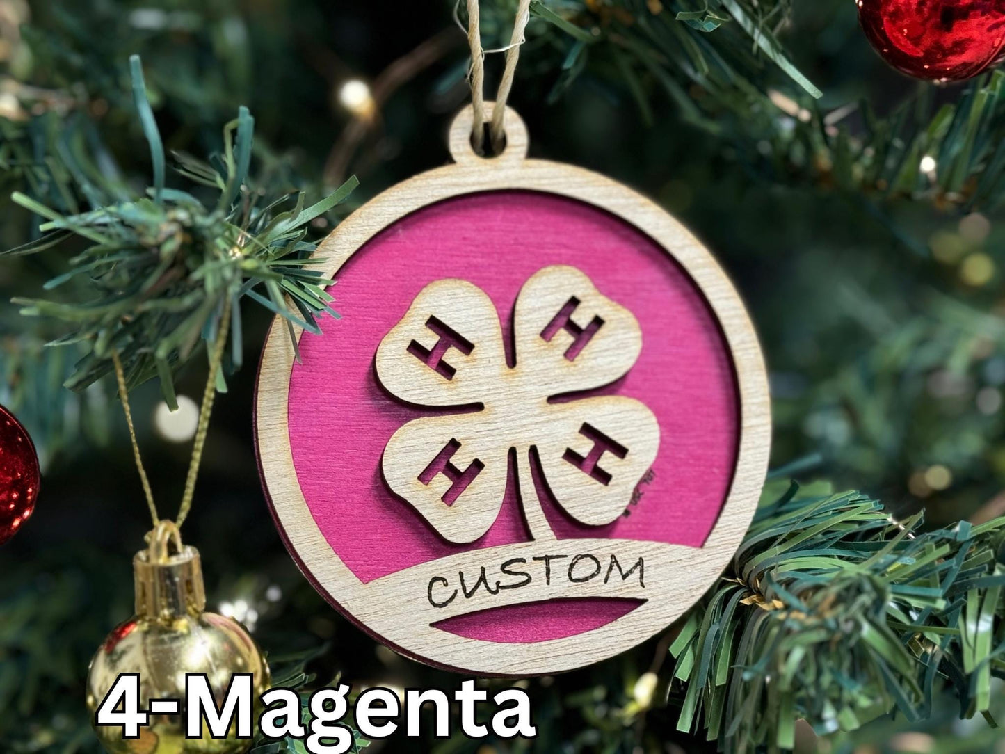 4-H Clover Ornaments for Christmas tree decorations, laser cut, rustic, wooden, gift idea, xmas 4h buyers gift