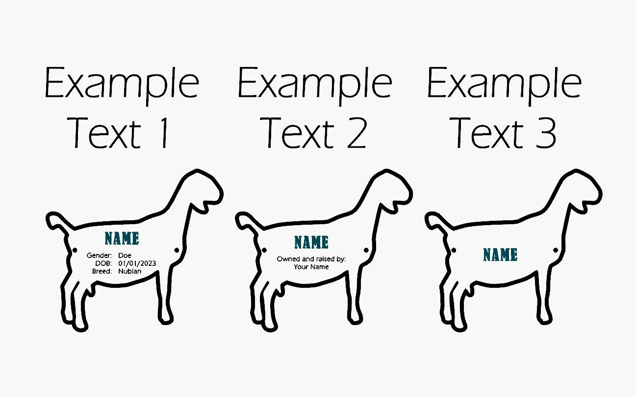 Customizable Nubian Goat Stall tag or name plate label for fairs and livestock shows