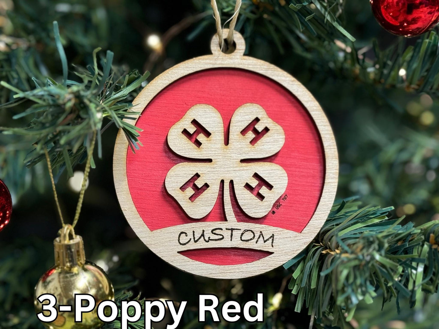 Laser Cut Clover Christmas Ornament: Rustic Wooden 4-H Gift
