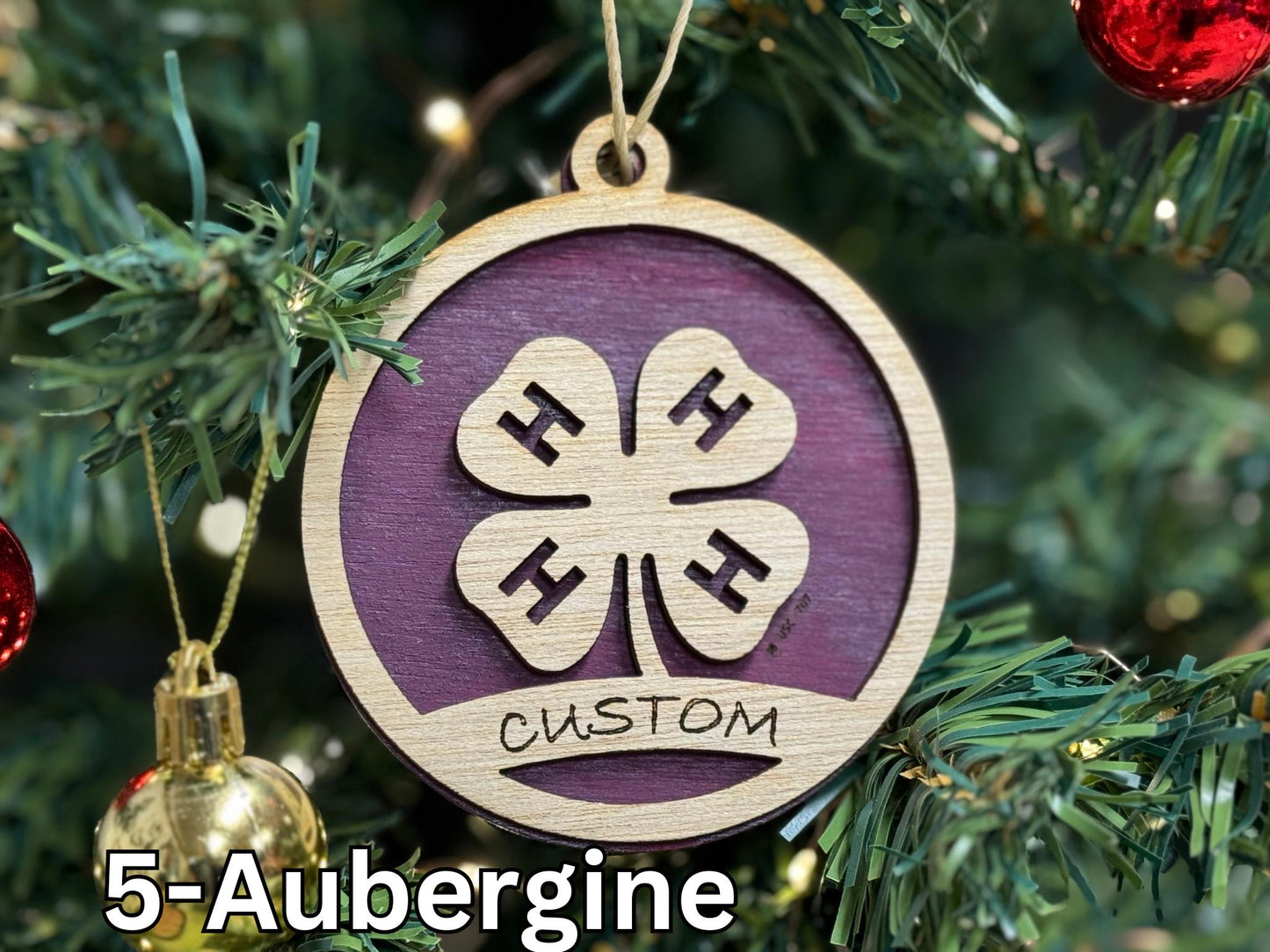 Laser Cut Clover Christmas Ornament: Rustic Wooden 4-H Gift