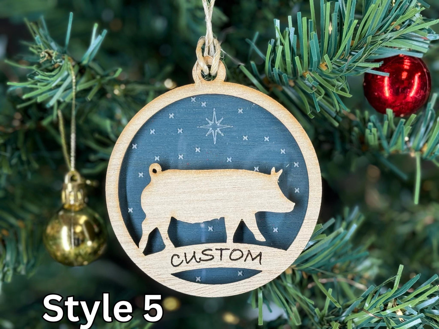 Pig Christmas Ornament: Rustic Wooden Farm Animal Gift