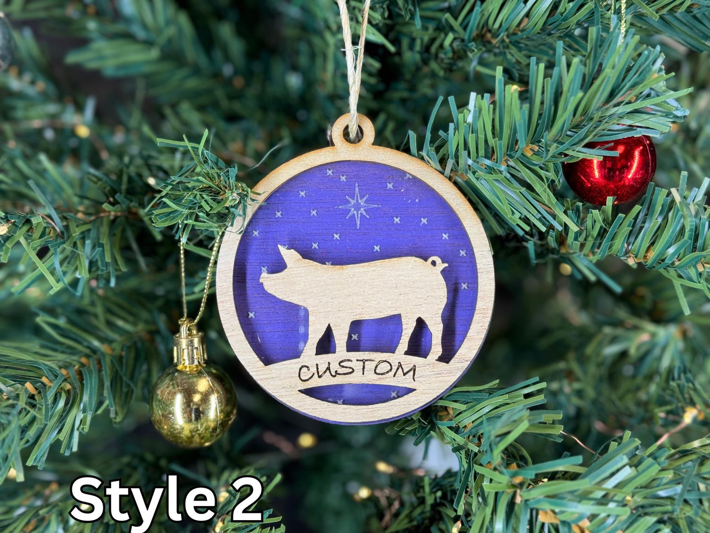Pig Christmas Ornament: Rustic Wooden Farm Animal Gift