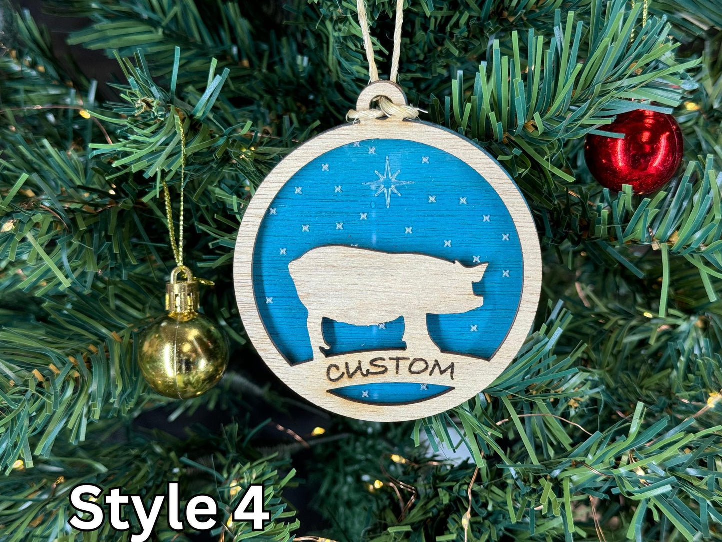 Pig Christmas Ornament: Rustic Wooden Farm Animal Gift