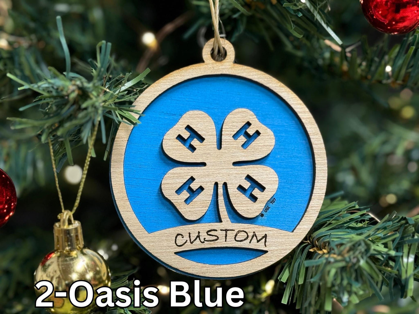 Laser Cut Clover Christmas Ornament: Rustic Wooden 4-H Gift
