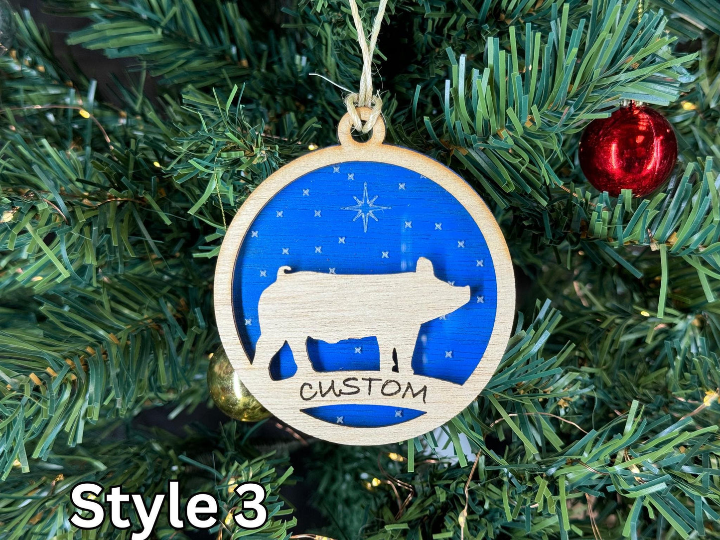 Pig Christmas Ornament: Rustic Wooden Farm Animal Gift