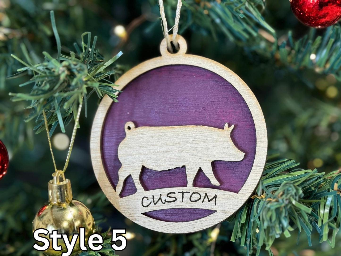 Pig Christmas Ornament: Rustic Farm Animal Wooden Holiday Decor