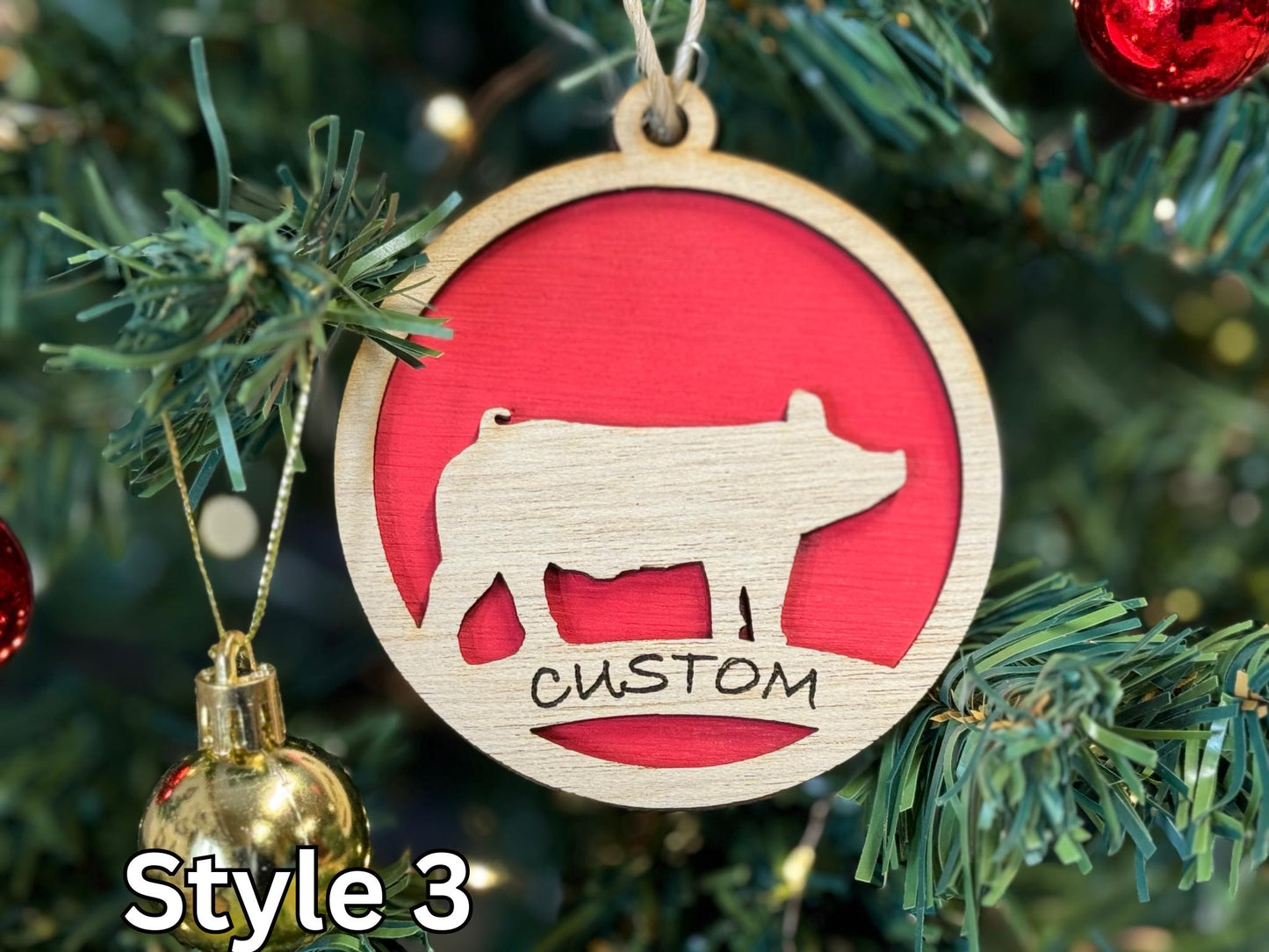 Pig Christmas Ornament: Rustic Farm Animal Wooden Holiday Decor