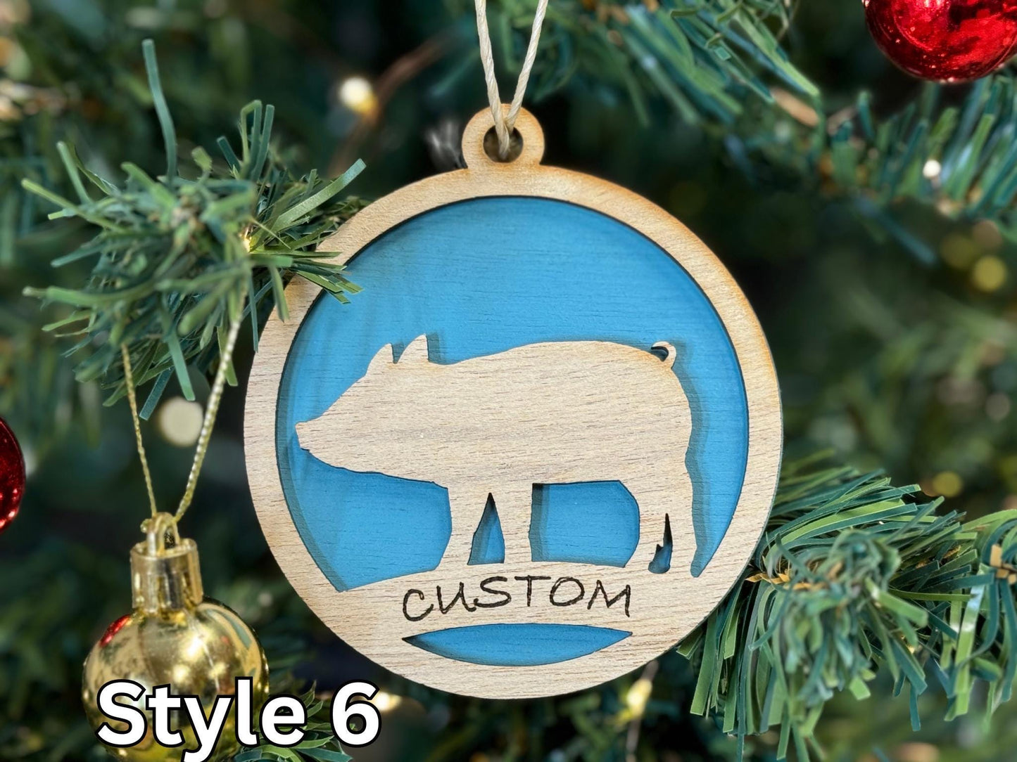 Pig Christmas Ornament: Rustic Farm Animal Wooden Holiday Decor
