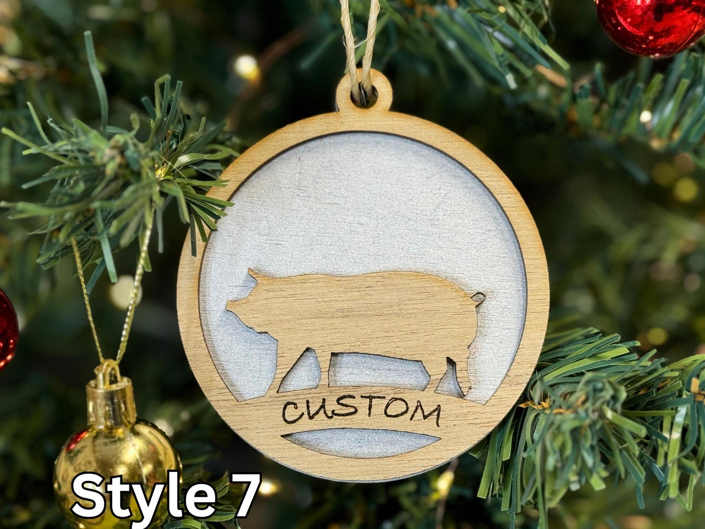 Pig Christmas Ornament: Rustic Farm Animal Wooden Holiday Decor
