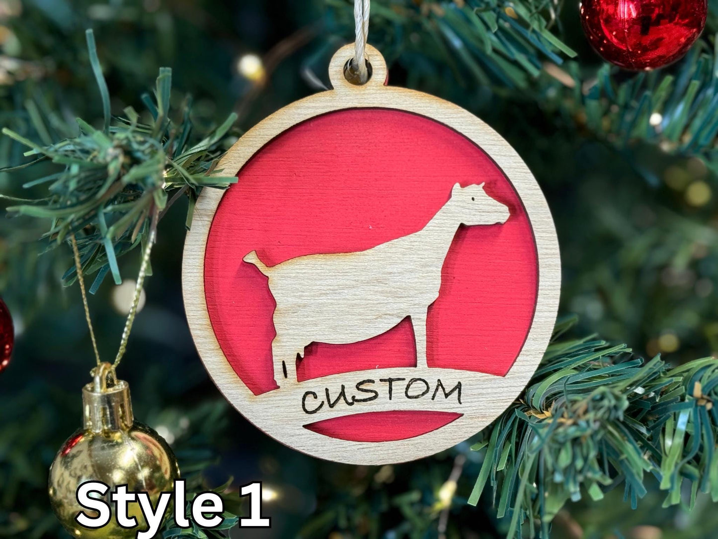 Rustic Wooden Goat Christmas Ornament: Farm Animal Gift
