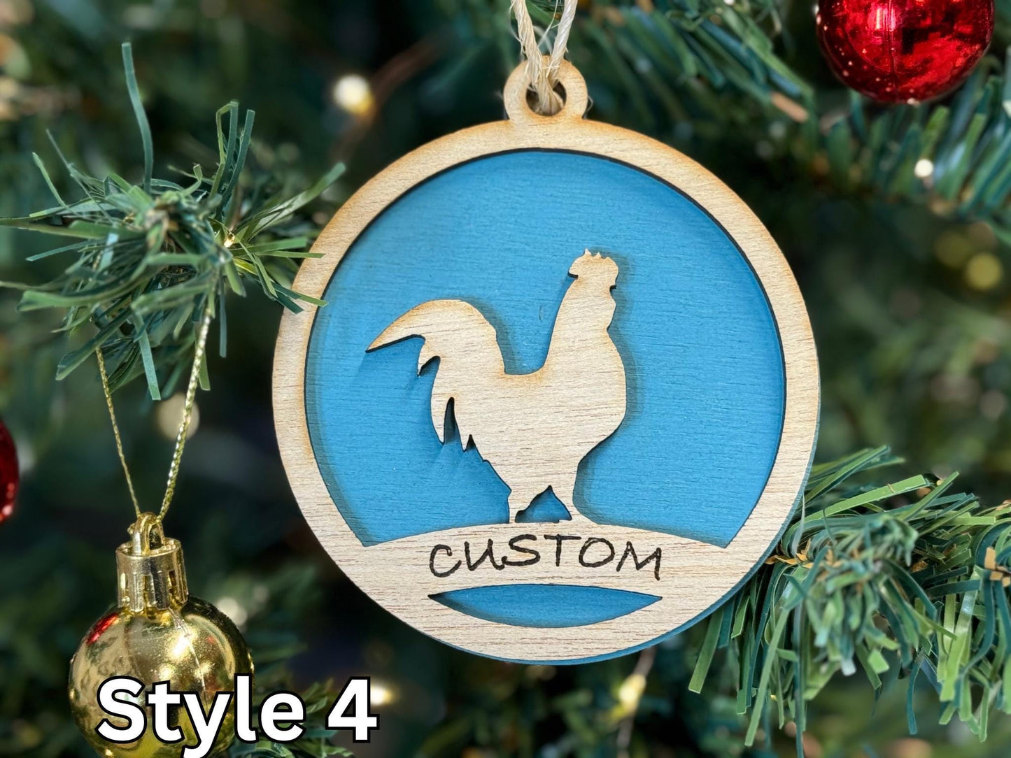 Rustic Wooden Chicken Christmas Ornament: Farm Animal Gift