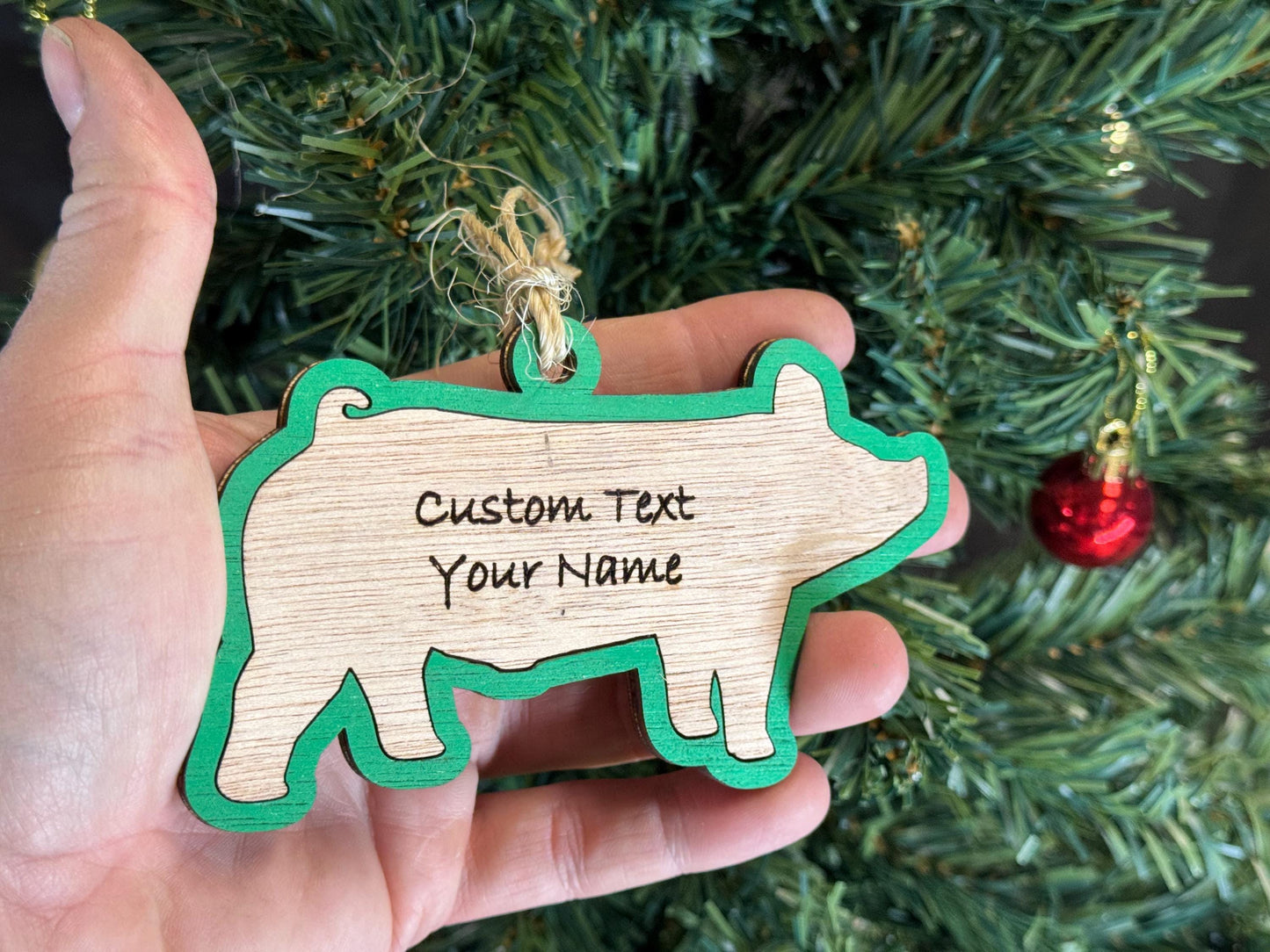 Custom Pig Christmas Ornament: Plywood Pig Lover Gift