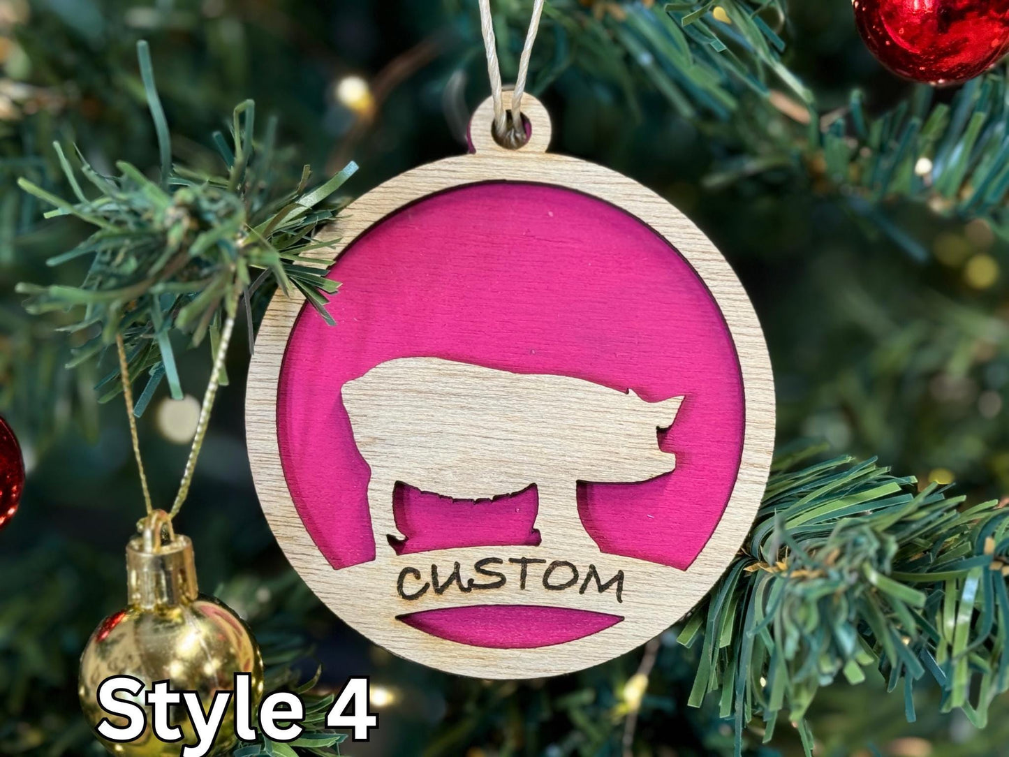 Pig Christmas Ornament: Rustic Farm Animal Wooden Holiday Decor