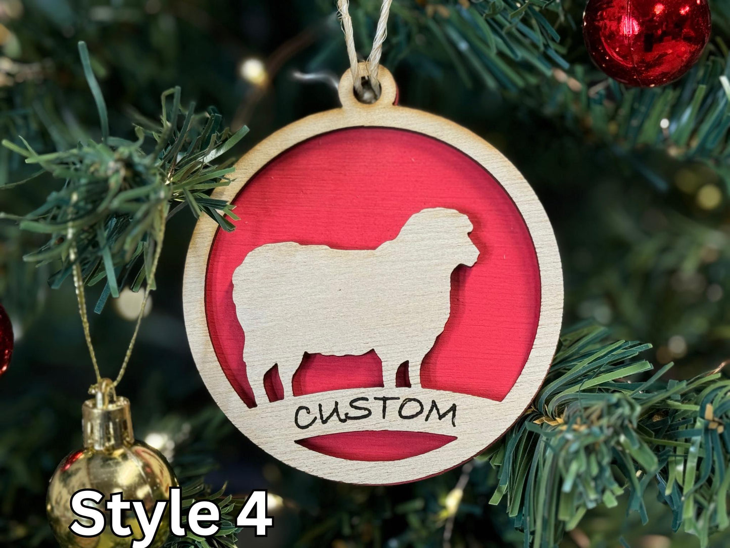 Sheep Lamb Christmas Ornament: Rustic Wooden Farm Animal Gift