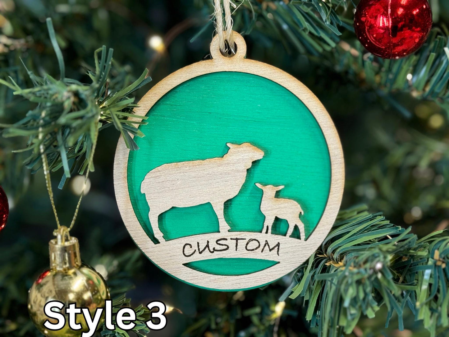 Sheep Lamb Christmas Ornament: Rustic Wooden Farm Animal Gift
