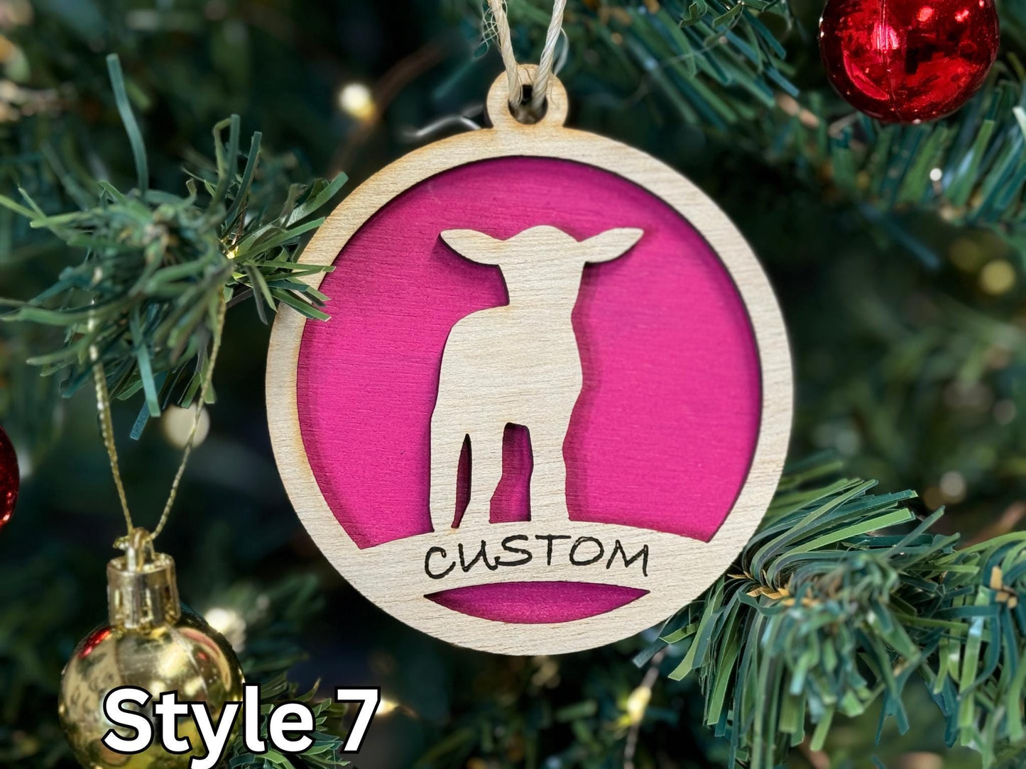 Sheep Lamb Christmas Ornament: Rustic Wooden Farm Animal Gift