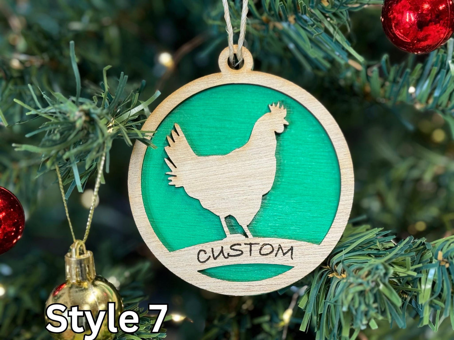 Rustic Wooden Chicken Christmas Ornament: Farm Animal Gift