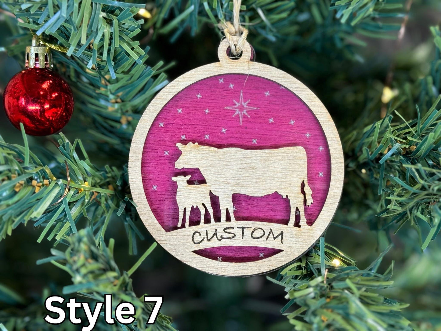 Rustic Wooden Cow Christmas Ornament: Farm Animal Gift