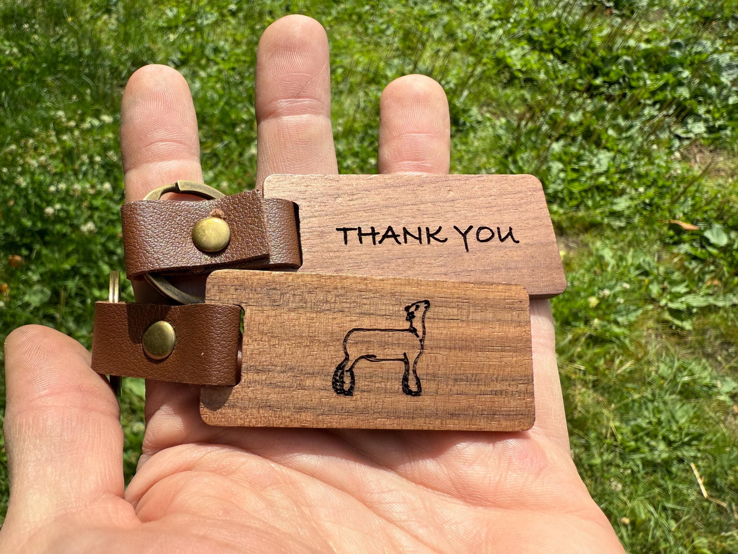 Engraved Walnut Market Lamb Keychain: Livestock Show Buyer Gift