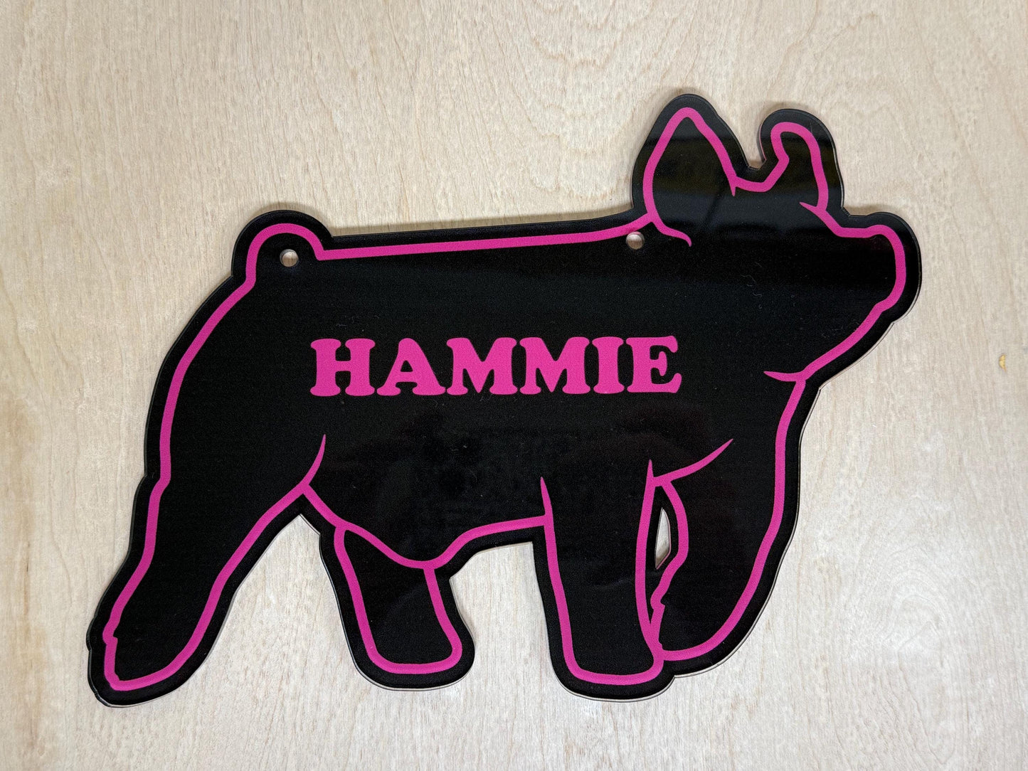 Hog stall sign made from acrylic plastic that is customizable