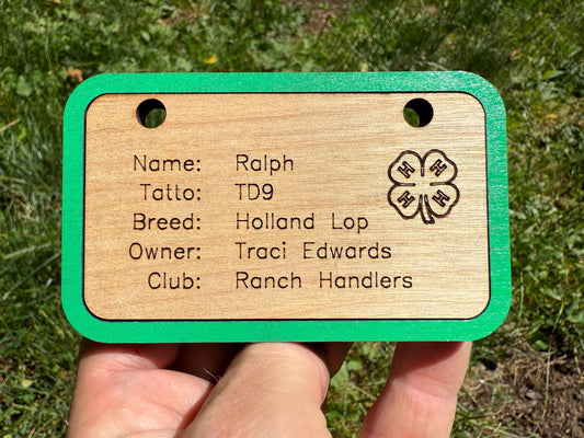 Custom Wooden Small Animal Cage Tag – Personalized Rabbit, Guinea Pig, Chicken, Duck, Poultry & Rat Show Nameplate