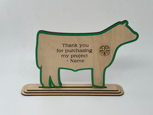Cattle-Market Steer Handcrafted Wooden Buyers Thank You Gift or Sponsor Gift for Auctions Perfect County Fair Junior Livestock Show Award Trophy 4H