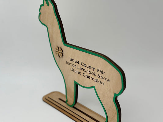 Alpaca Show Award for livestock shows fairs and expos 4H 4-H Trophy