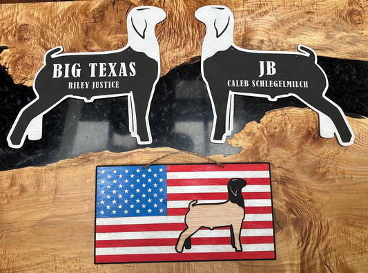 Farm animal American Flag Stall tag or name plate label for fairs and livestock shows for any animal like hog goat lamb steer or others