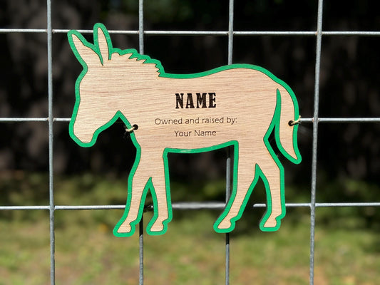 Donkey Stall tag or name plate label for fairs and livestock shows