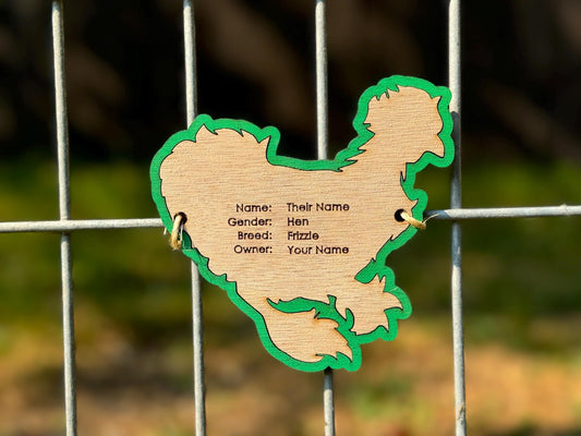 Chicken-Frizzle Silkie Chicken cage tag pen stall name plate label for livestock shows Hen Bird poultry