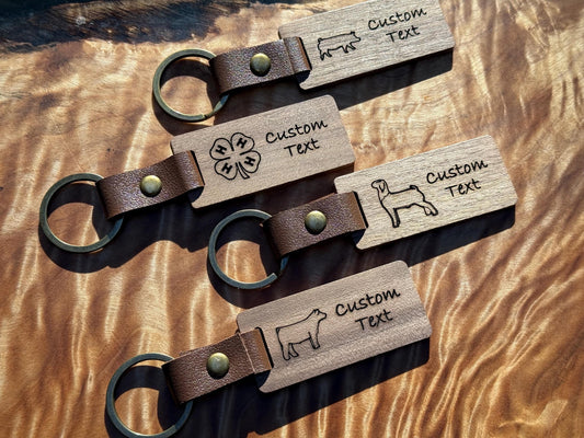 Keychain - Customizable Farm animal keychain with livestock like a steer hog lamb goat rabbit chicken or 4h clover