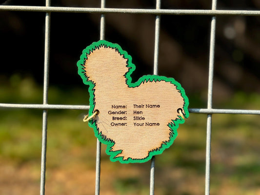 Chicken-Silkie cage tag pen stall name plate label for livestock shows Hen Bird poultry