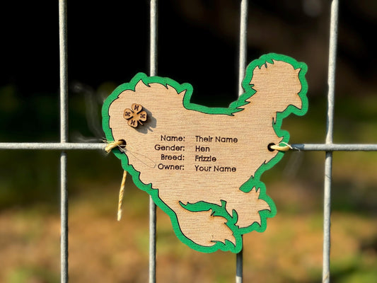 Chicken-Frizzle Silkie Chicken cage tag pen stall name plate label for livestock shows Hen Bird poultry