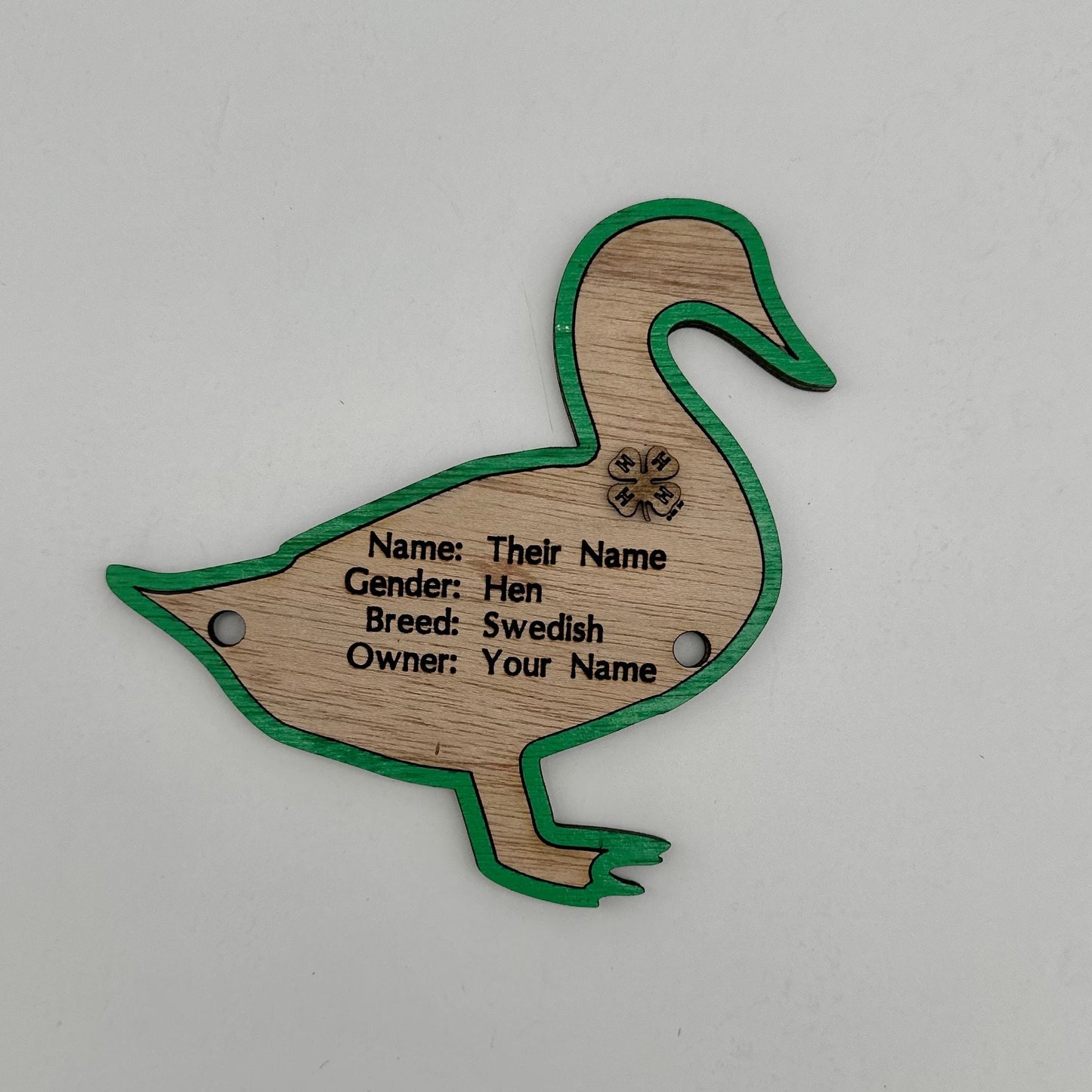 Duck cage tag pen stall name plate label for livestock shows Water Fowl Bird