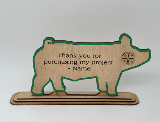 Pig Market Hog Barrow Wooden Buyers Thank You Gift Sponsor Gift for Auctions Perfect County Fair Livestock Show Award Trophy 4H