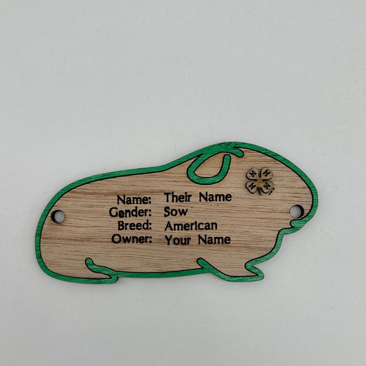 Cavy cage tag pen stall name plate label for livestock shows Guinea Pig