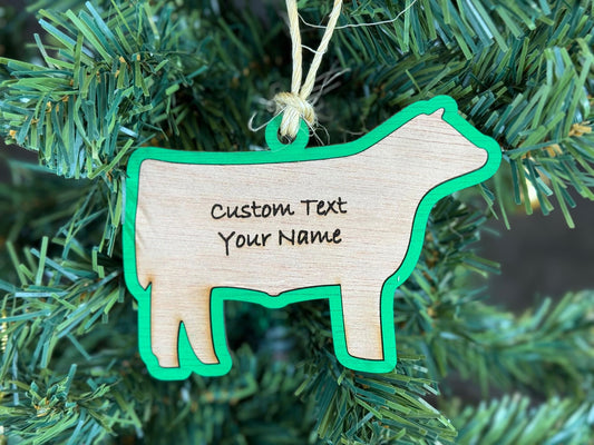 Cattle-Steer Ornament for Cattle Lovers on Christmas aka Xmas. Good for a Buyers Gift, Thank you Gift, or Market Steer Gift