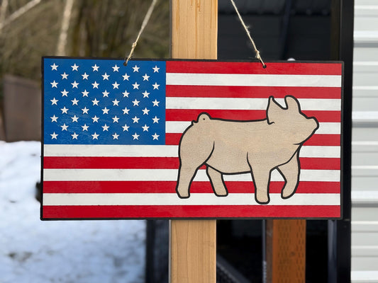Farm animal American Flag Stall tag or name plate label for fairs and livestock shows for any animal like hog goat lamb steer or others