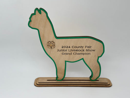 Alpaca Show Award for livestock shows fairs and expos 4H 4-H Trophy