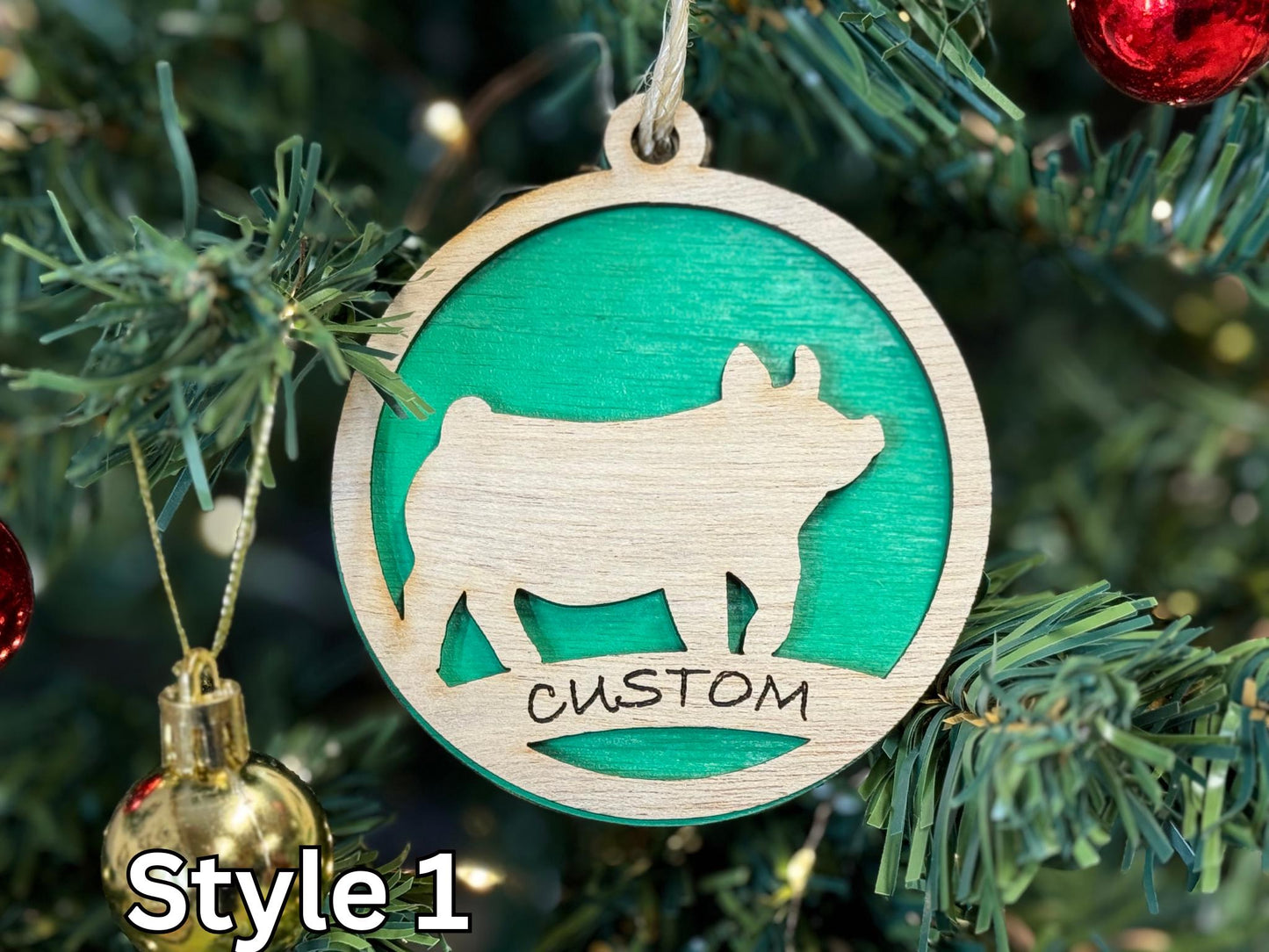 Pig Ornaments for Christmas, livestock, animal, farm, rustic, wooden, gift idea, hog boar sow swine barrow thank you gift or buyer gift