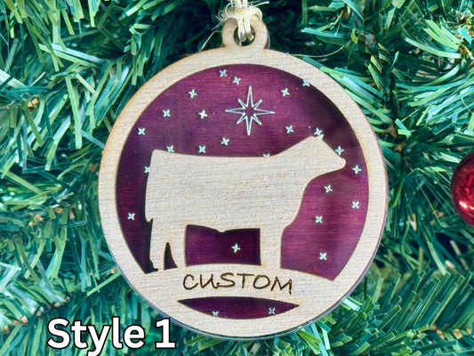 Cattle Ornaments for Christmas, Thank you gift idea, Buyer Gift, or 4H Club, livestock, animal, farm, rustic, wooden steer heifer cow