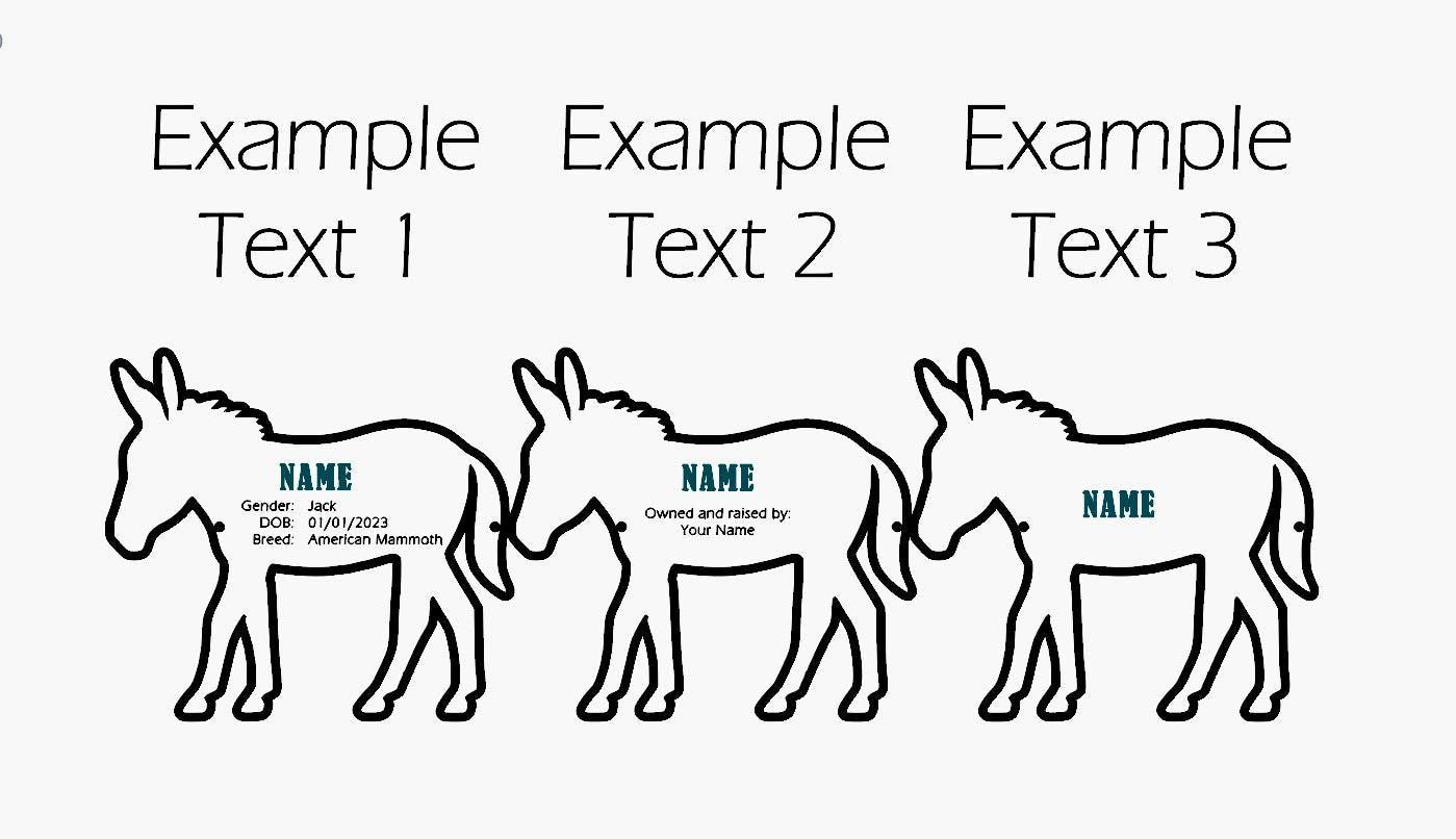 Donkey Stall tag or name plate label for fairs and livestock shows