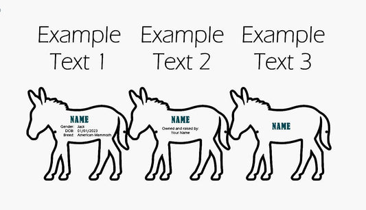 Donkey Stall tag or name plate label for fairs and livestock shows