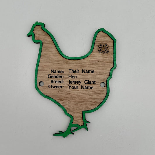 Chicken cage tag pen stall name plate label for livestock shows Hen Bird poultry